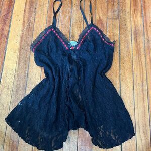 Cinema Etoile Baby Doll Women's M Black and Red Rose Lace Ribbon Vintage